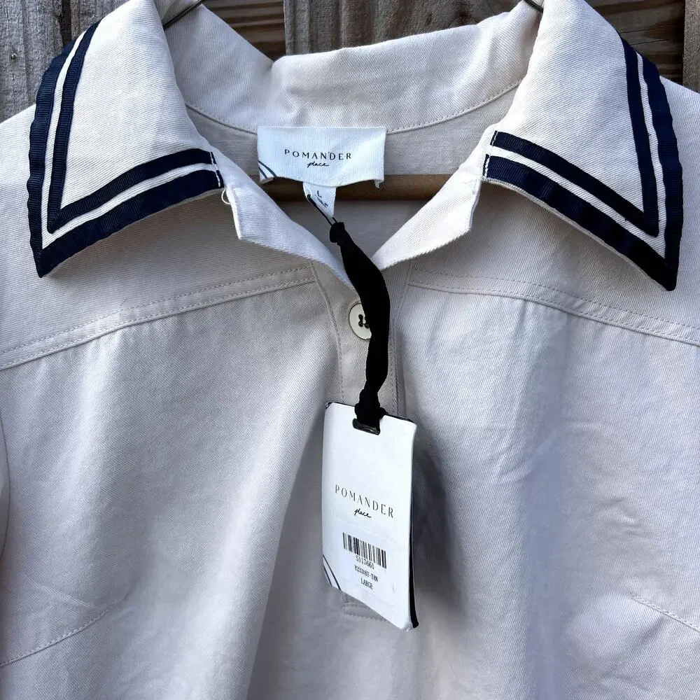 NWT Tuckernuck Pomander Place Hart Shirt Dress Mini Gardenia Tan Blue Large New - Picture 10 of 12